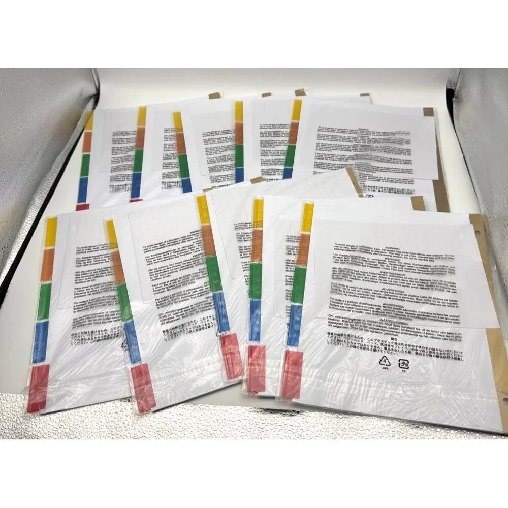 5-Tab Binder Dividers with tags, Insertable Multicolor Big Tabs, 10 Set Lot New